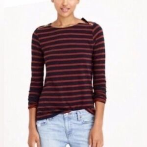 J. Crew Navy and Red Striped Long Sleeve Top